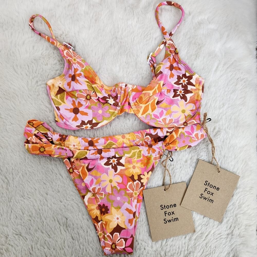 Stone Fox Swim NWT Retro Pop Floral Underwire Bikini Set XS